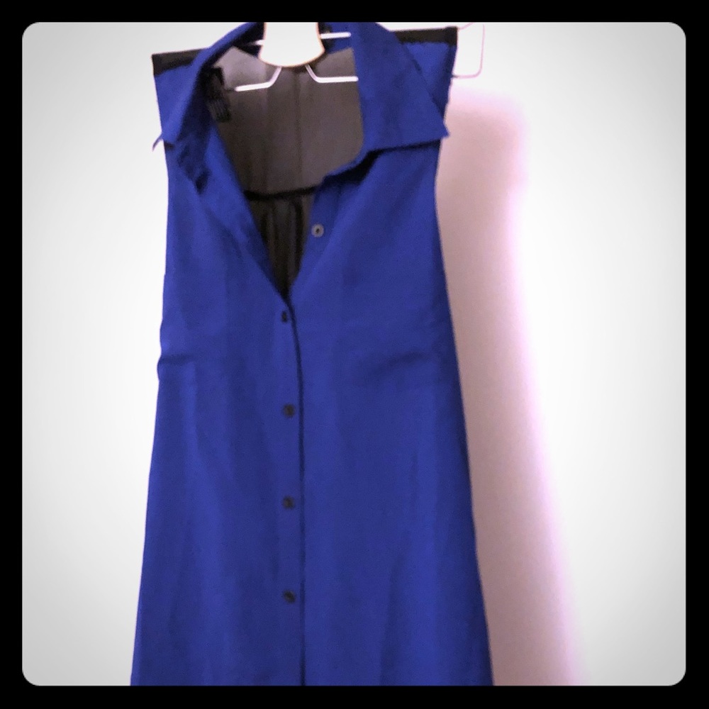 Royal blue sleeveless tunic top with tie